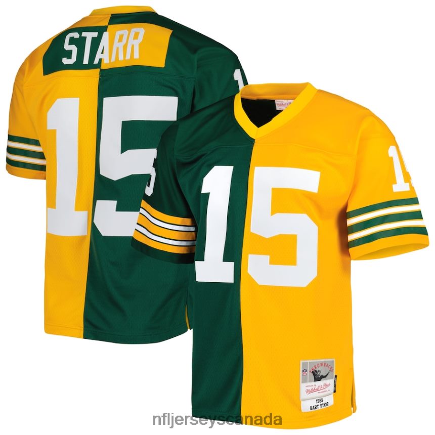 Men Green Bay Packers Bart Starr Mitchell & Ness Green/Gold 1969 Split Legacy Replica Jersey Clothing NFL TBXFR62011
