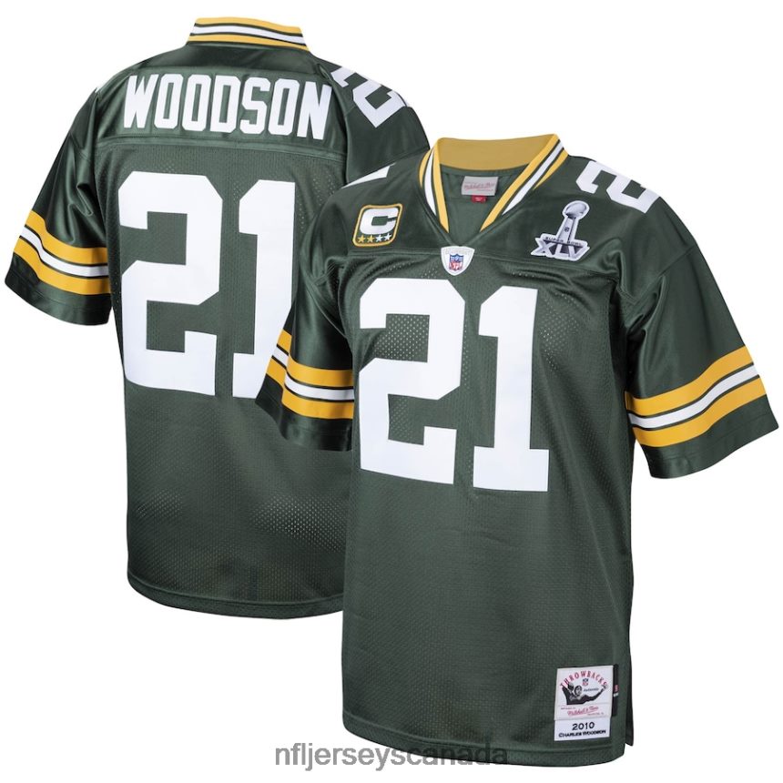 Men Green Bay Packers Charles Woodson Mitchell & Ness Green 2010 Authentic Throwback Retired Player Jersey Clothing NFL TBXFR63699