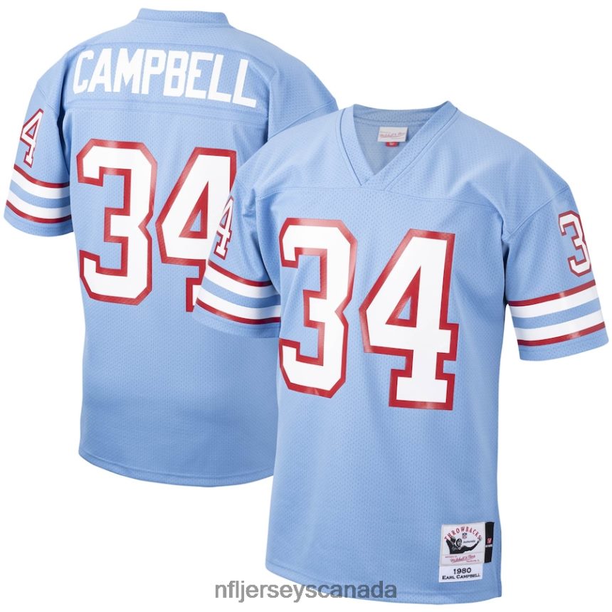 Men Houston Oilers Earl Campbell Mitchell & Ness Light Blue 1980 Authentic Throwback Retired Player Jersey Clothing NFL TBXFR64239