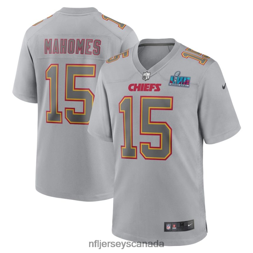 Men Kansas City Chiefs Patrick Mahomes Nike Gray Super Bowl LVII Patch Atmosphere Fashion Game Jersey Clothing NFL TBXFR692