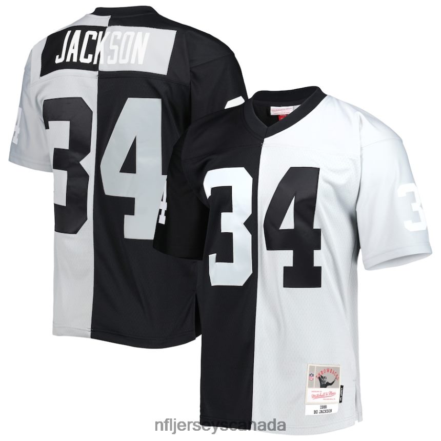 Men Las Vegas Raiders Bo Jackson Mitchell & Ness Black/Silver 1988 Split Legacy Replica Jersey Clothing NFL TBXFR6854