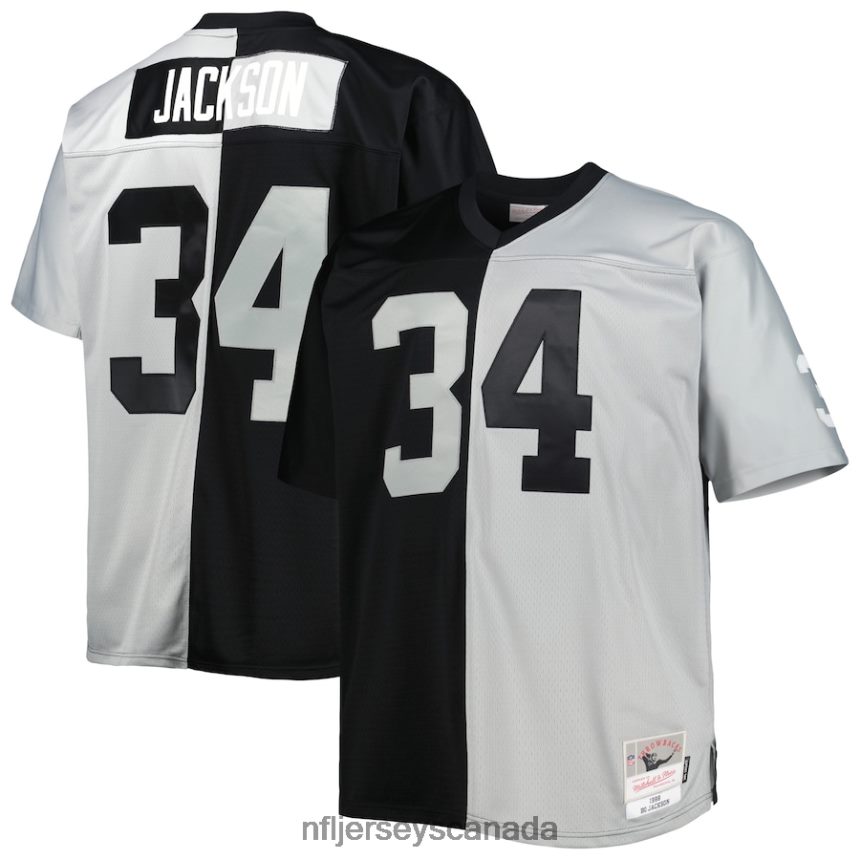 Men Las Vegas Raiders Bo Jackson Mitchell & Ness Black/Silver Big & Tall Split Legacy Retired Player Replica Jersey Clothing NFL TBXFR62144