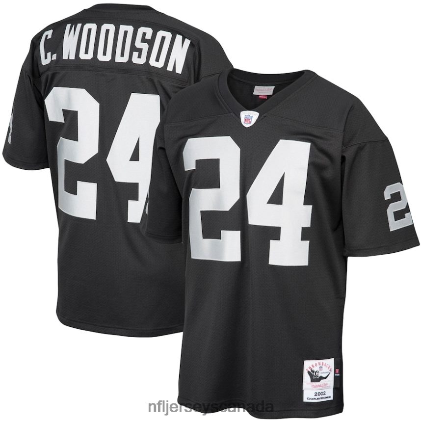 Men Las Vegas Raiders Charles Woodson Mitchell & Ness Black 2002 Authentic Throwback Retired Player Jersey Clothing NFL TBXFR6497