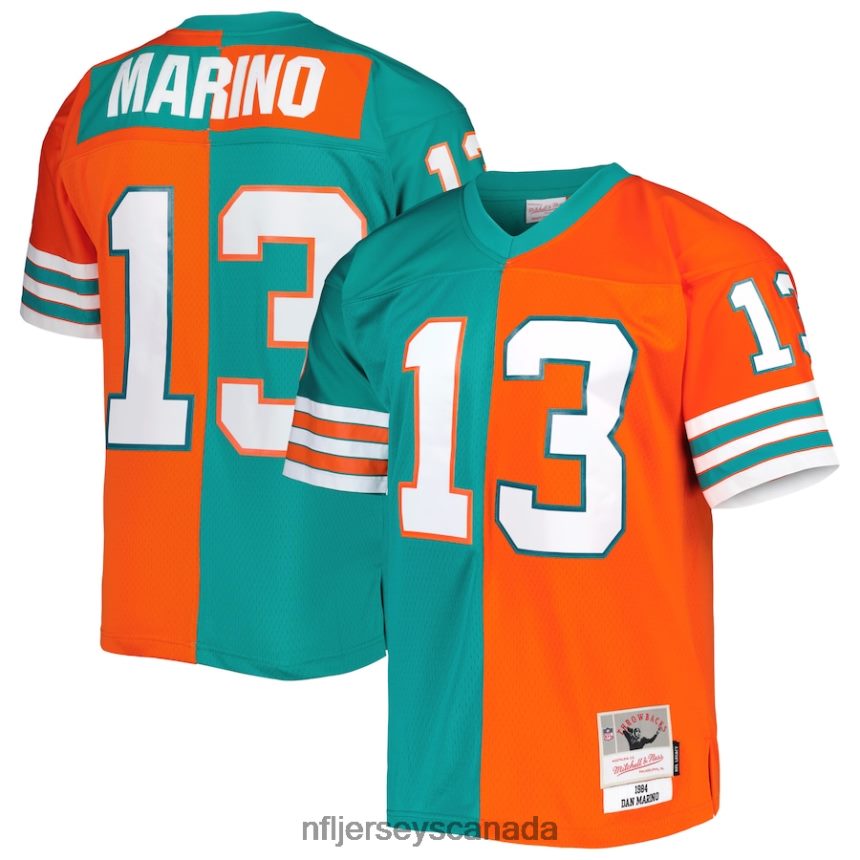 Men Miami Dolphins Dan Marino Mitchell & Ness Aqua/Orange 1984 Split Legacy Replica Jersey Clothing NFL TBXFR6391