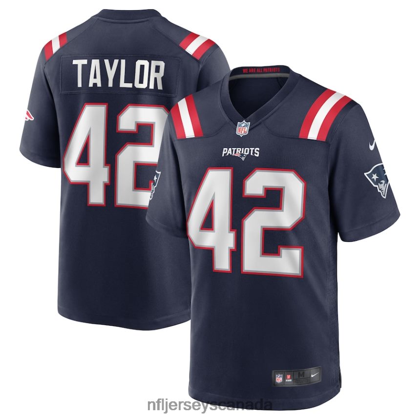 Men New England Patriots J.J. Taylor Nike Navy Team Game Jersey Clothing NFL TBXFR64897