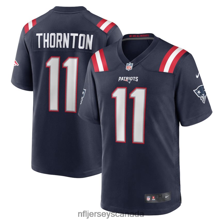 Men New England Patriots Tyquan Thornton Nike Navy Game Player Jersey Clothing NFL TBXFR62956