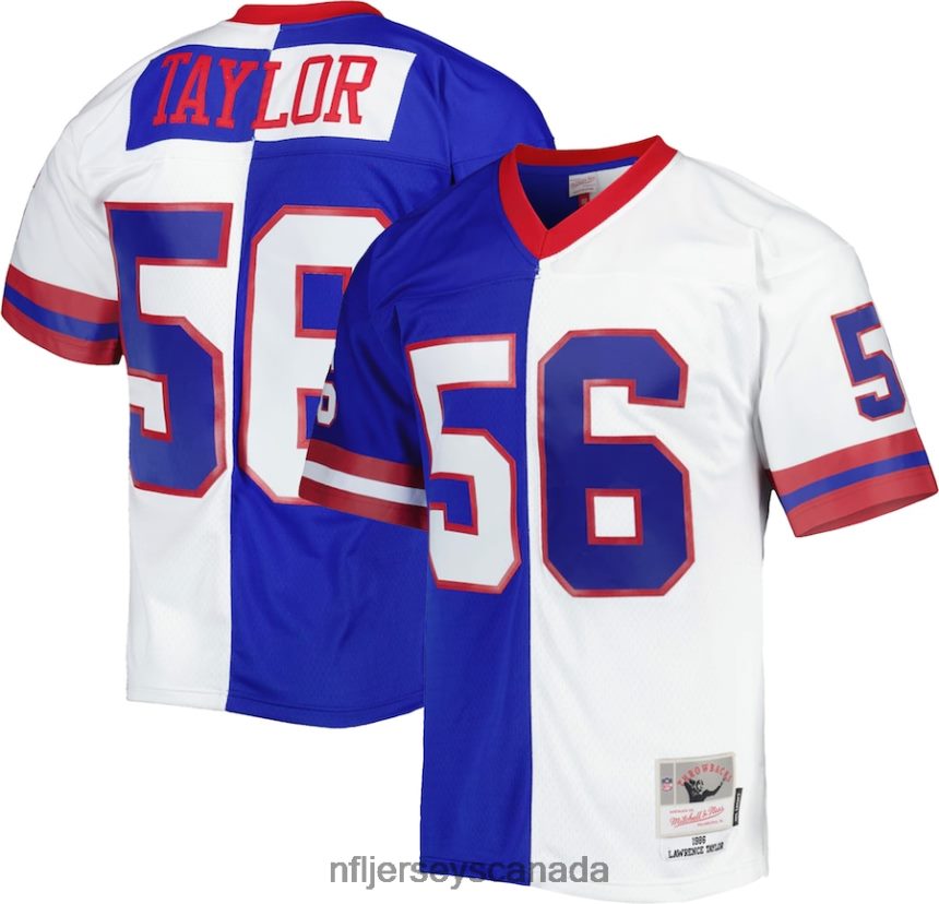 Men New York Giants Lawrence Taylor Mitchell & Ness Royal/White 1986 Split Legacy Replica Jersey Clothing NFL TBXFR6915