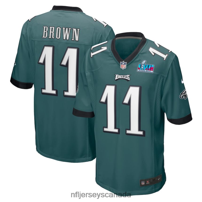 Men Philadelphia Eagles A.J. Brown Nike Midnight Green Super Bowl LVII Patch Game Jersey Clothing NFL TBXFR6378