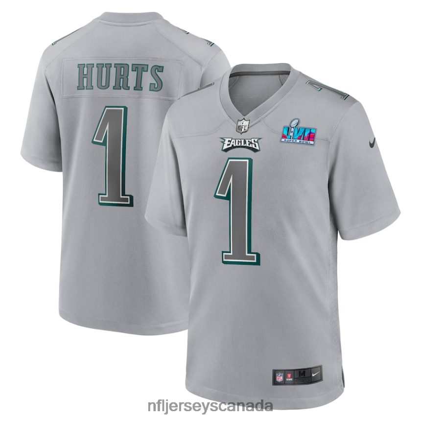 Men Philadelphia Eagles Jalen Hurts Nike Gray Super Bowl LVII Patch Atmosphere Fashion Game Jersey Clothing NFL TBXFR6105