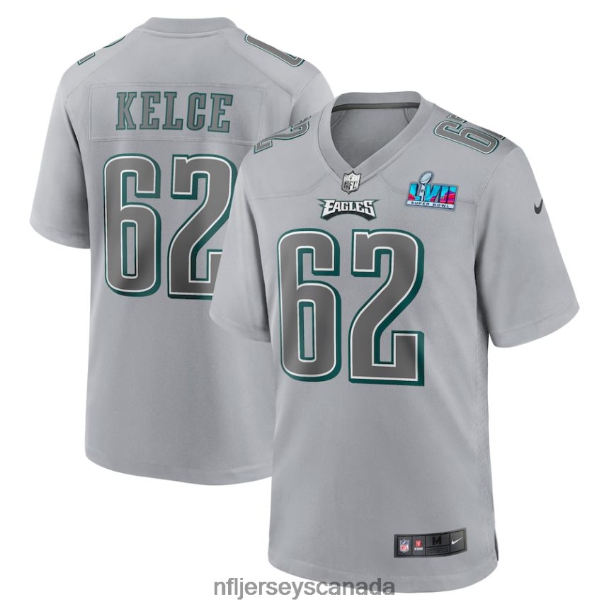 Men Philadelphia Eagles Jason Kelce Nike Gray Super Bowl LVII Patch Atmosphere Fashion Game Jersey Clothing NFL TBXFR673