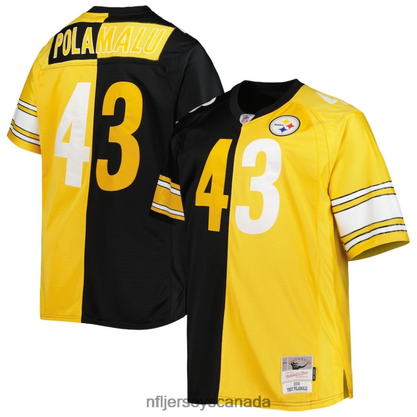 Men Pittsburgh Steelers Troy Polamalu Mitchell & Ness Black/Gold Big & Tall Split Legacy Retired Player Replica Jersey Clothing NFL TBXFR61649