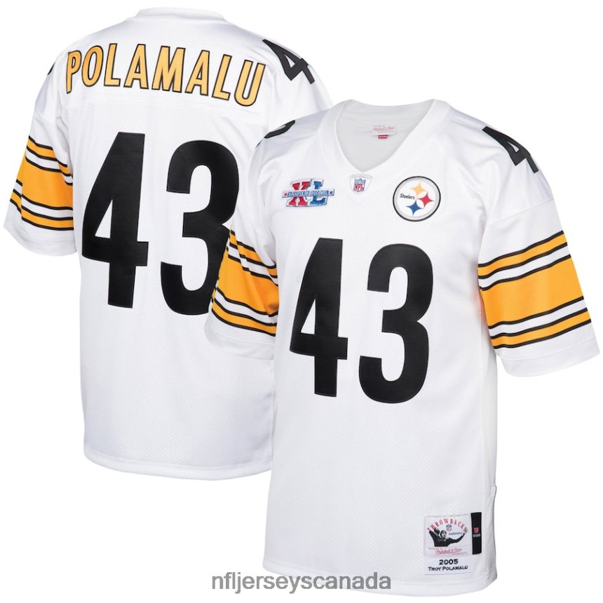 Men Pittsburgh Steelers Troy Polamalu Mitchell & Ness White 2005 Authentic Throwback Retired Player Jersey Clothing NFL TBXFR6945