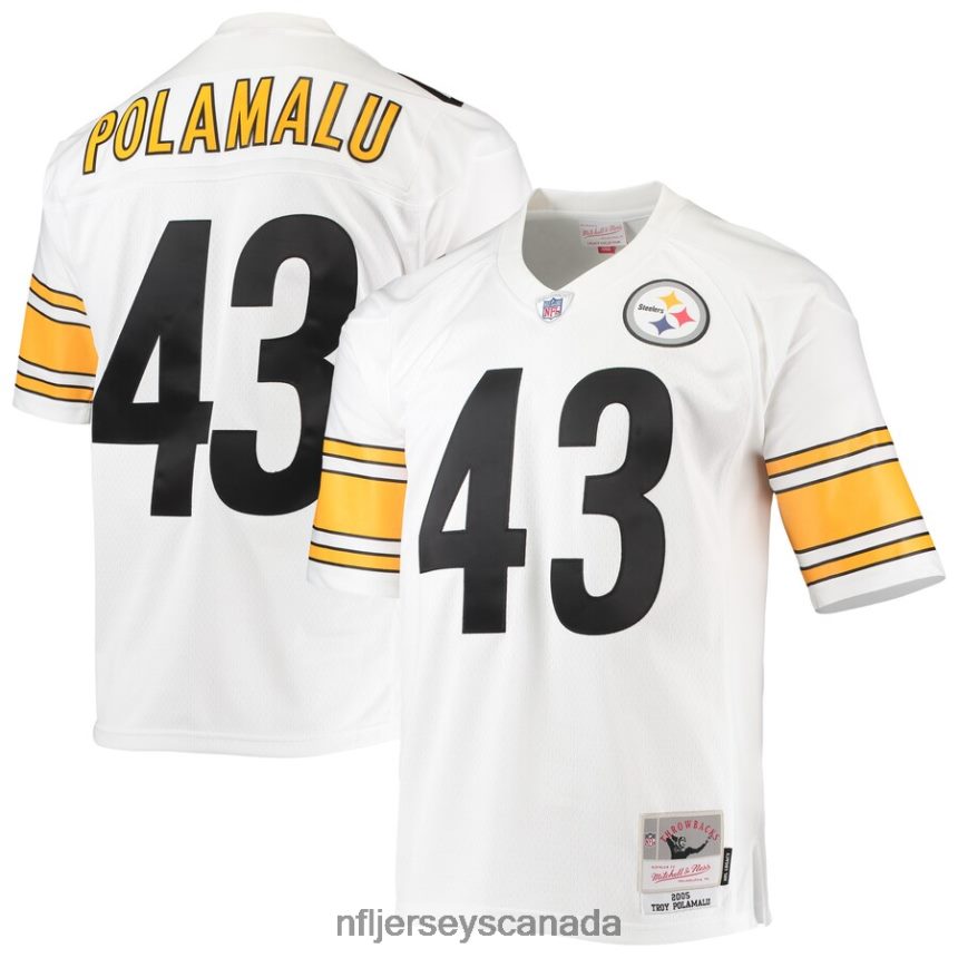 Men Pittsburgh Steelers Troy Polamalu Mitchell & Ness White 2005 Legacy Replica Jersey Clothing NFL TBXFR6479