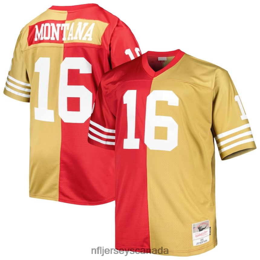 Men San Francisco 49ers Joe Montana Mitchell & Ness Scarlet/Gold Big & Tall Split Legacy Retired Player Replica Jersey Clothing NFL TBXFR62080