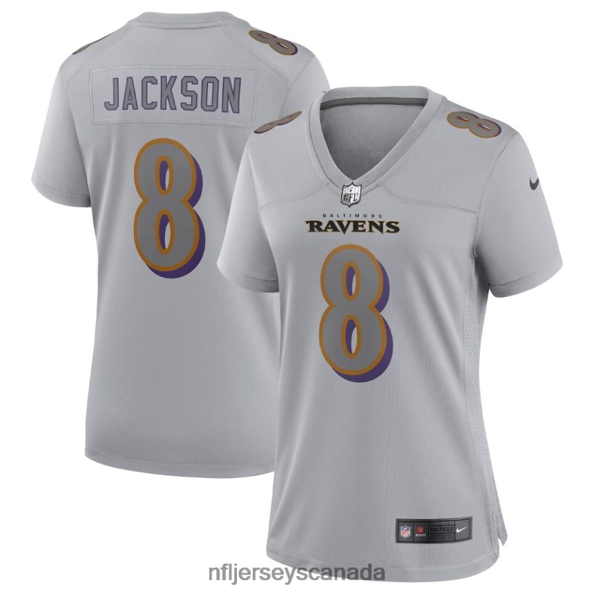 Women Baltimore Ravens Lamar Jackson Nike Gray Atmosphere Fashion Game Jersey Clothing NFL TBXFR63746