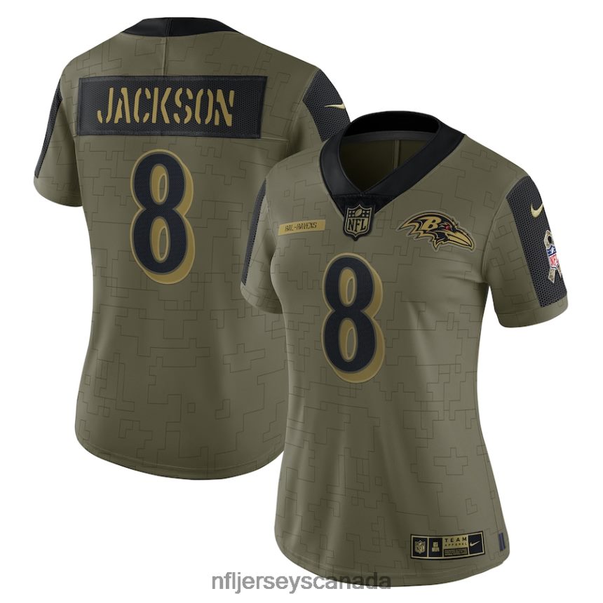Women Baltimore Ravens Lamar Jackson Nike Olive 2021 Salute To Service Limited Player Jersey Clothing NFL TBXFR63611