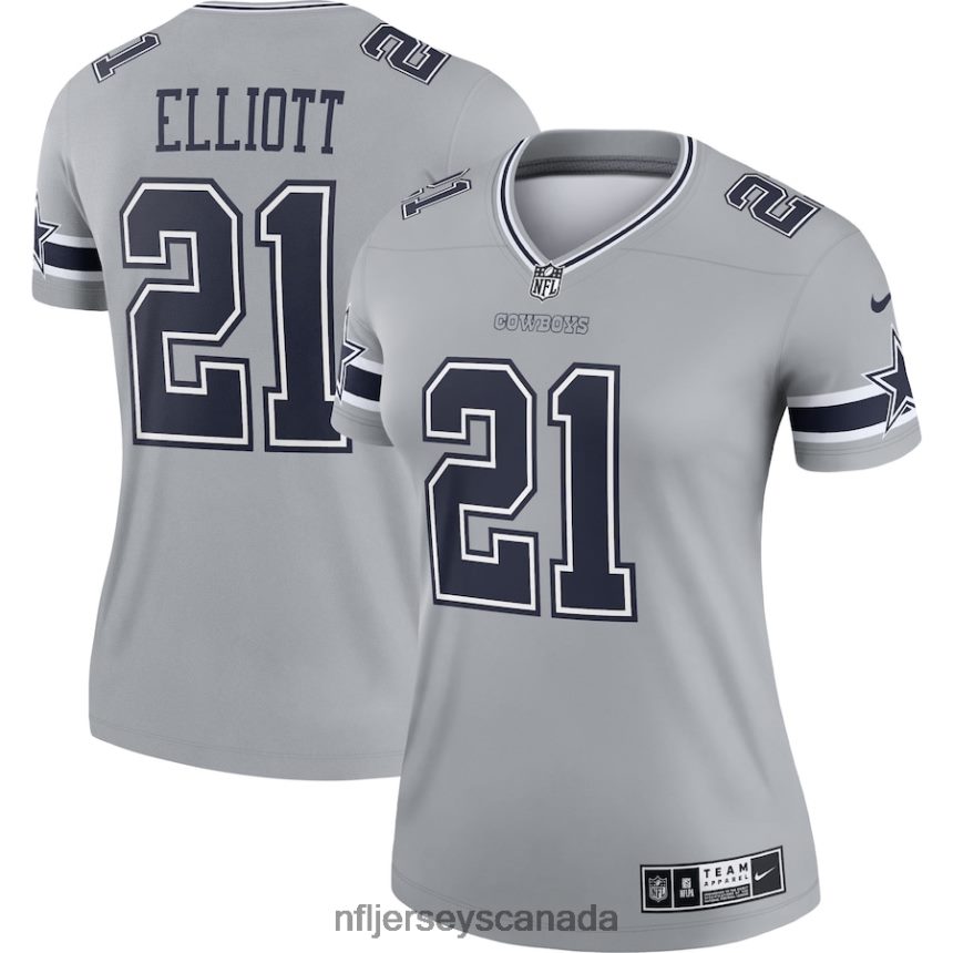Women Dallas Cowboys Ezekiel Elliott Nike Gray Inverted Legend Jersey Clothing NFL TBXFR61645