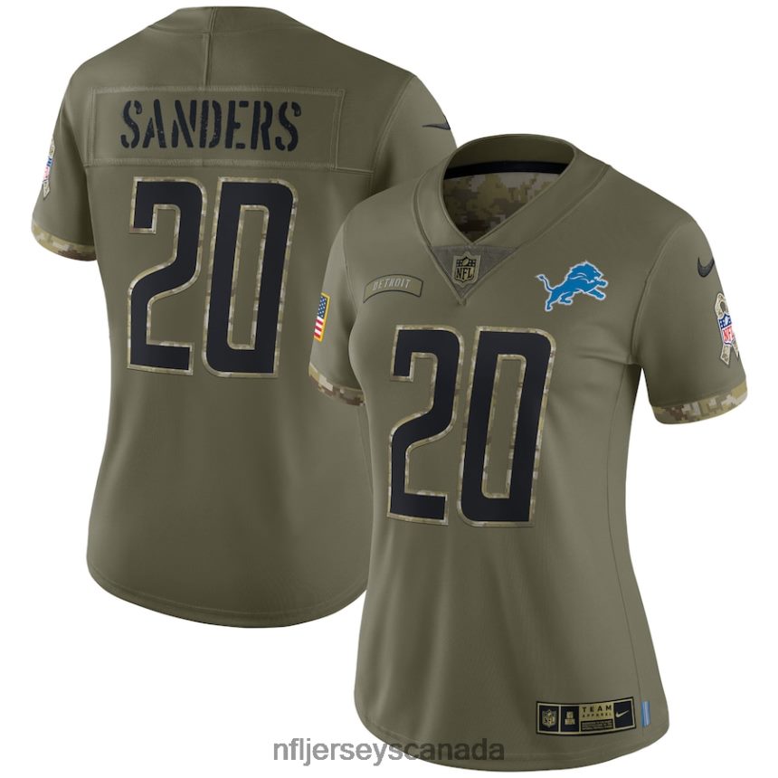 Women Detroit Lions Barry Sanders Nike Olive 2022 Salute To Service Retired Player Limited Jersey Clothing NFL TBXFR62924