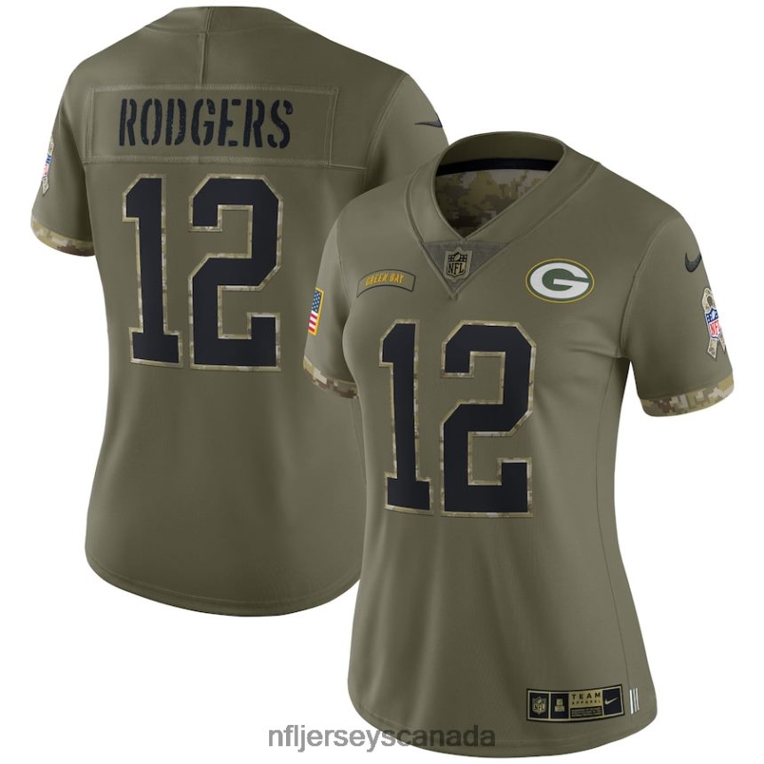 Women Green Bay Packers Aaron Rodgers Nike Olive 2022 Salute To Service Limited Jersey Clothing NFL TBXFR63312