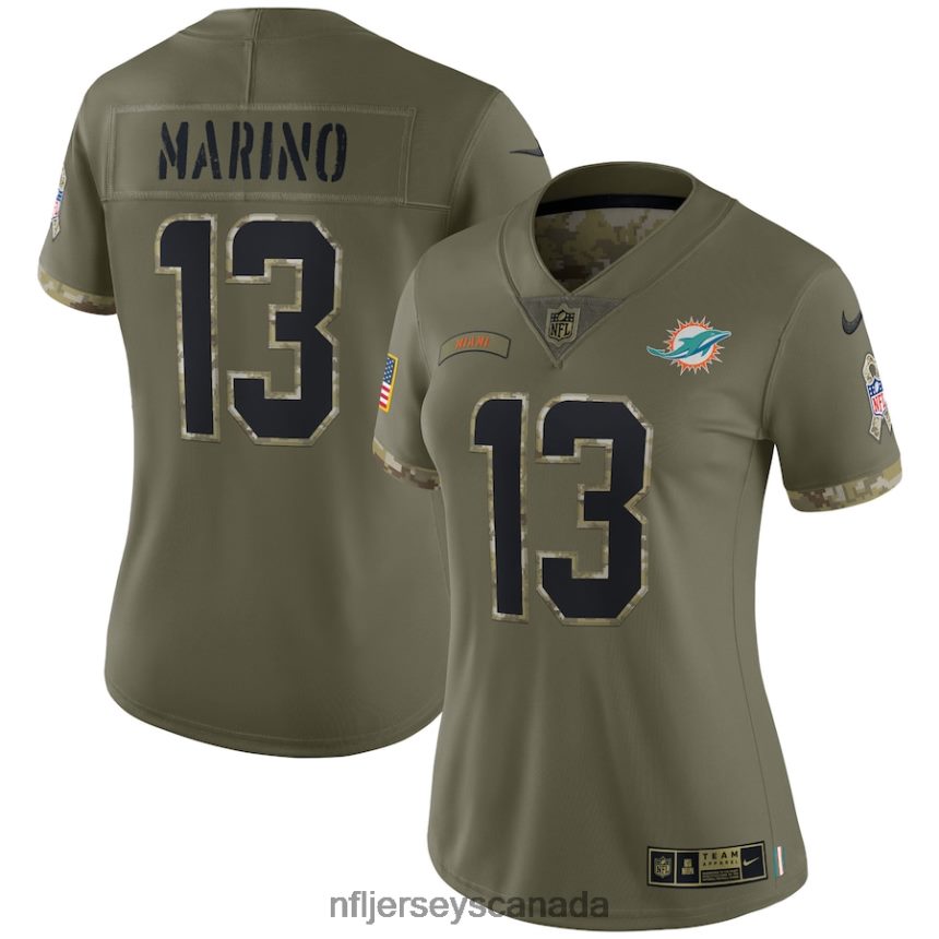 Women Miami Dolphins Dan Marino Nike Olive 2022 Salute To Service Retired Player Limited Jersey Clothing NFL TBXFR61881