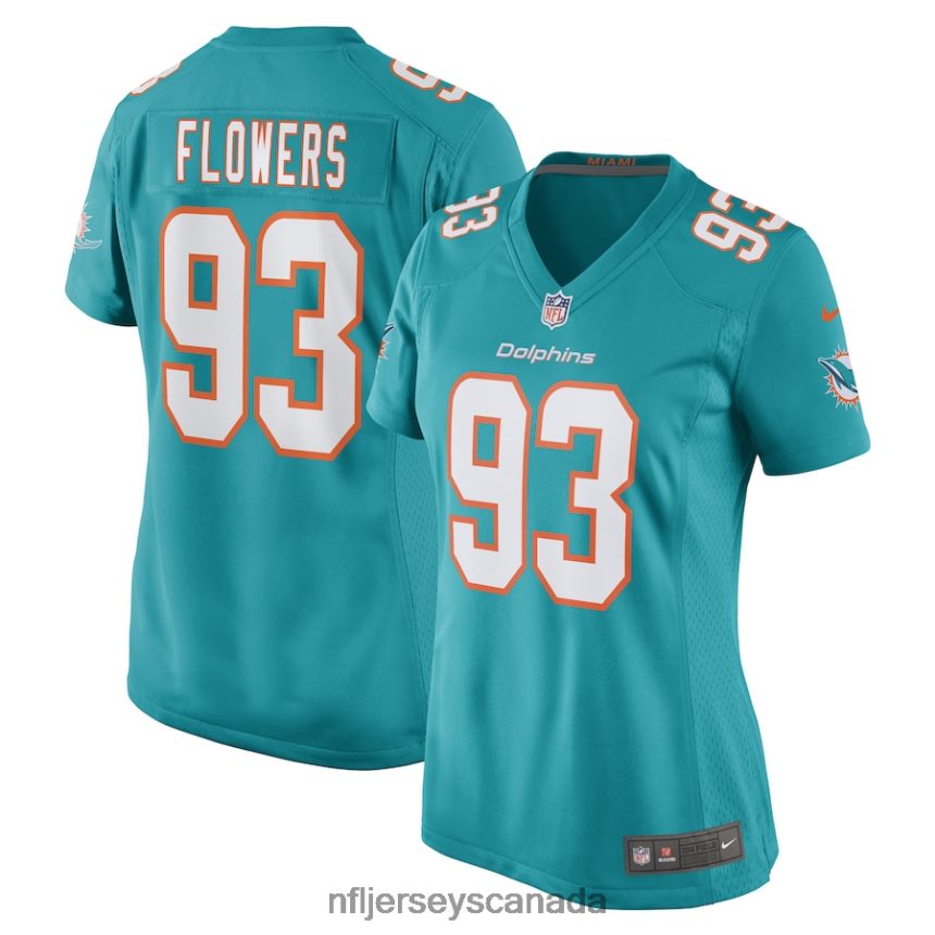 Women Miami Dolphins Trey Flowers Nike Aqua Game Player Jersey Clothing NFL TBXFR66516