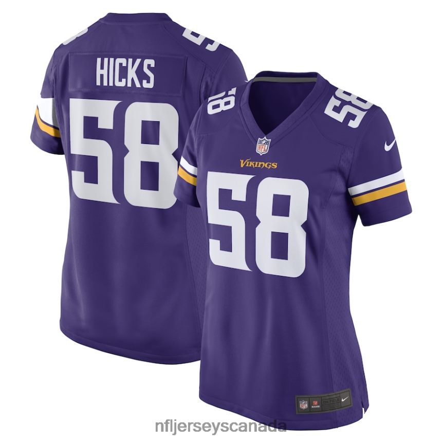 Women Minnesota Vikings Jordan Hicks Nike Purple Game Player Jersey Clothing NFL TBXFR65252