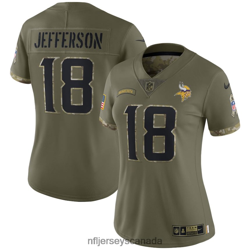 Women Minnesota Vikings Justin Jefferson Nike Olive 2022 Salute To Service Limited Jersey Clothing NFL TBXFR62342
