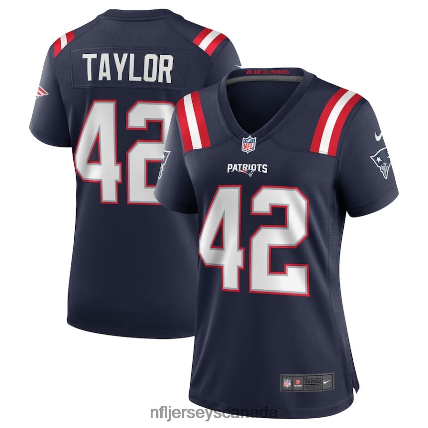 Women New England Patriots J.J. Taylor Nike Navy Team Game Jersey Clothing NFL TBXFR65117