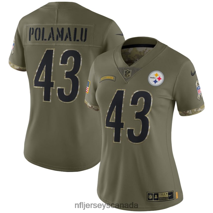 Women Pittsburgh Steelers Troy Polamalu Nike Olive 2022 Salute To Service Retired Player Limited Jersey Clothing NFL TBXFR61460
