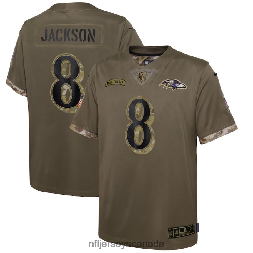 Youth Baltimore Ravens Lamar Jackson Nike Olive 2022 Salute To Service Player Limited Jersey Clothing NFL TBXFR63392