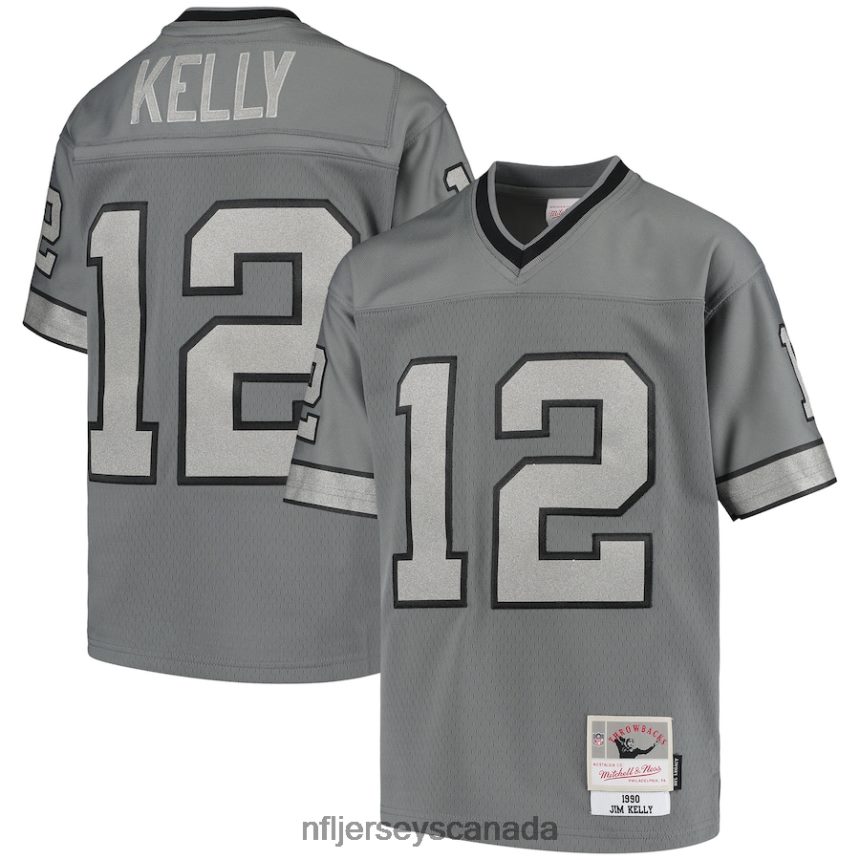 Youth Buffalo Bills Jim Kelly Mitchell & Ness Charcoal 1990 Retired Player Metal Replica Jersey Clothing NFL TBXFR63679