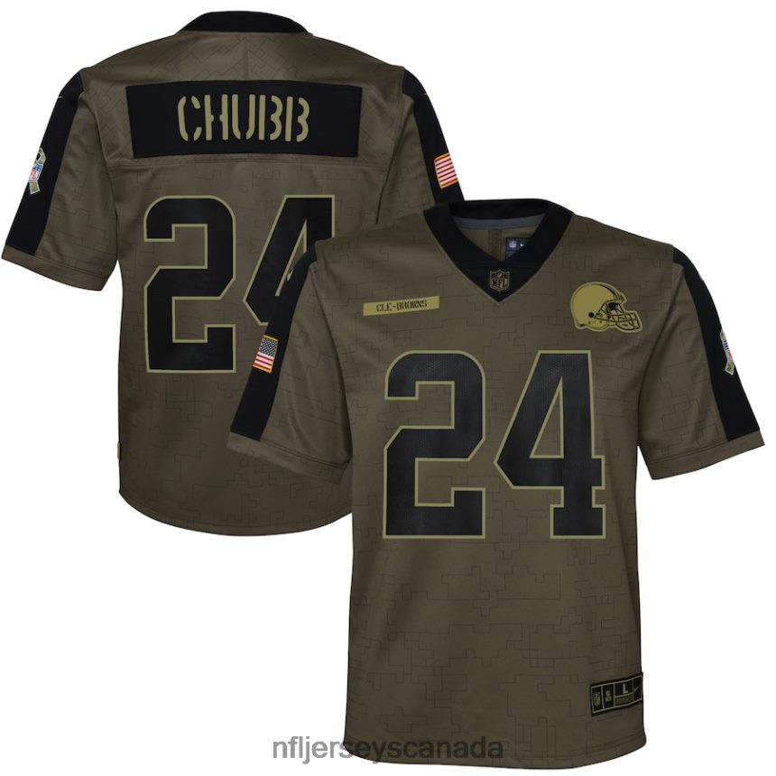 Youth Cleveland Browns Nick Chubb Nike Olive 2021 Salute To Service Game Jersey Clothing NFL TBXFR62866