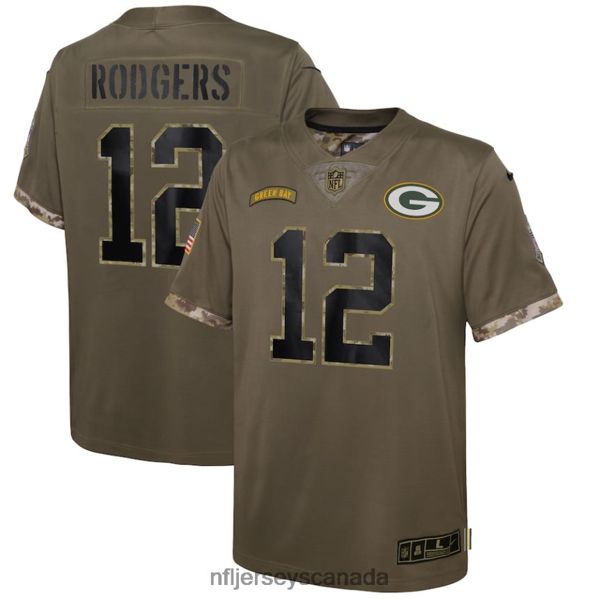 Youth Green Bay Packers Aaron Rodgers Nike Olive 2022 Salute To Service Player Limited Jersey Clothing NFL TBXFR62942