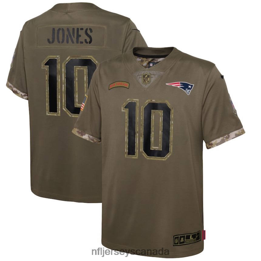 Youth New England Patriots Mac Jones Nike Olive 2022 Salute To Service Player Limited Jersey Clothing NFL TBXFR63371