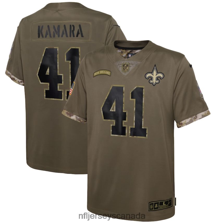 Youth New Orleans Saints Alvin Kamara Nike Olive 2022 Salute To Service Player Limited Jersey Clothing NFL TBXFR62578