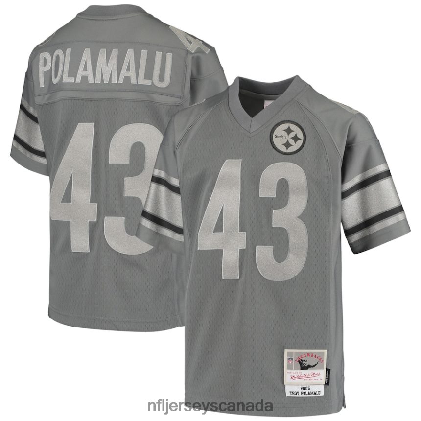 Youth Pittsburgh Steelers Troy Polamalu Mitchell & Ness Charcoal 2005 Retired Player Metal Replica Jersey Clothing NFL TBXFR63307
